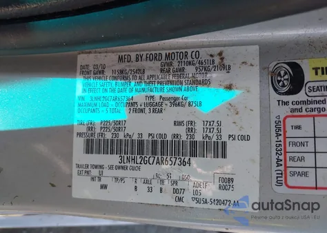 2010 Lincoln Mkz z USA, uszkodzony, nr VIN 3LNHL2GC7AR657364